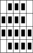 A 4 by 5 punch card; punched fields are drawn as black rectangles.